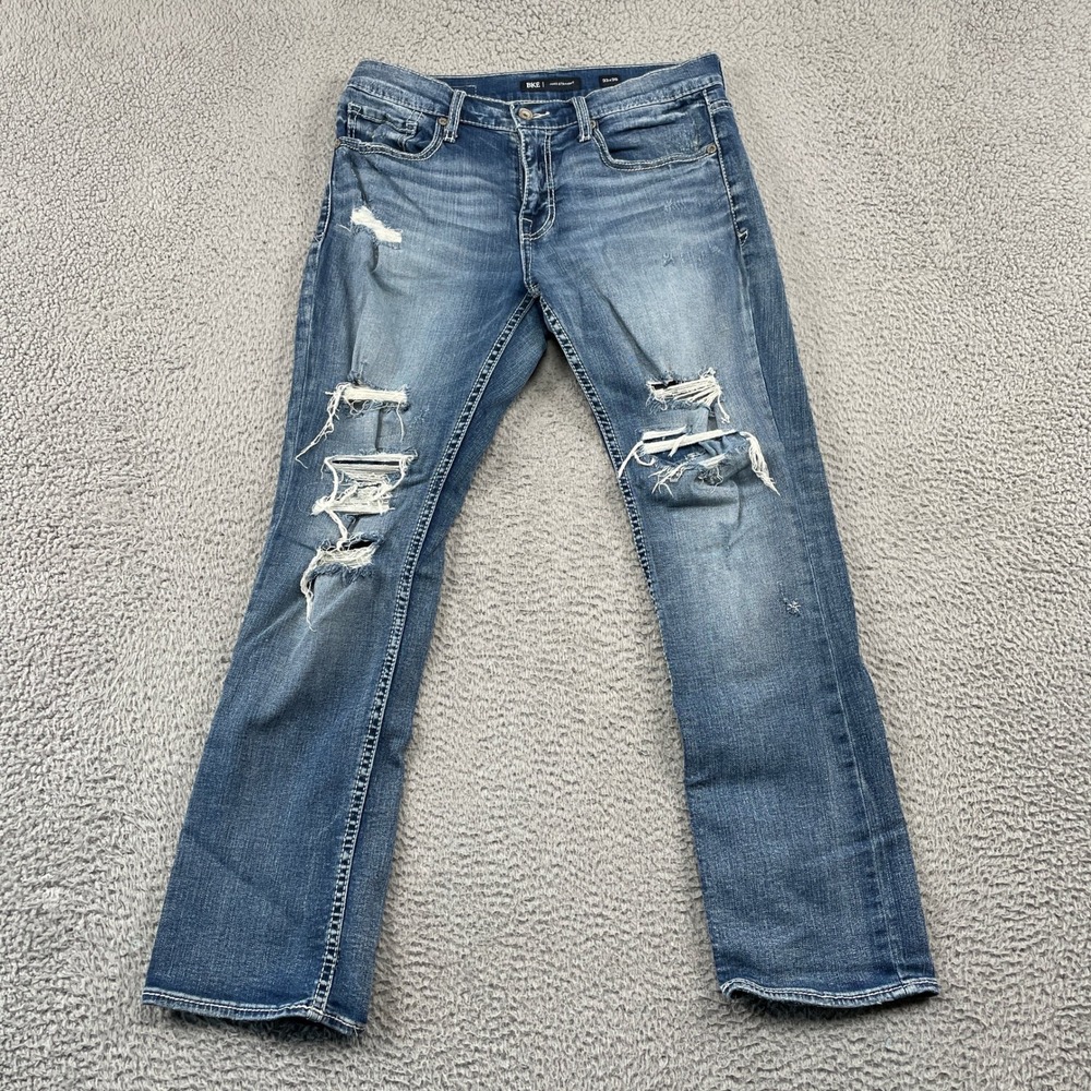 BKE Jeans Mens 33x30 Blue Jake Straight Distressed Ripped Denim Stretch Pants